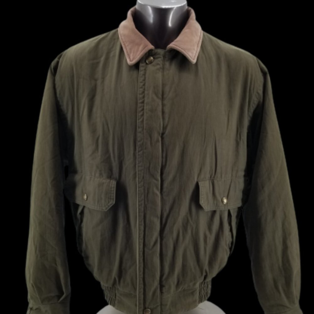 WOOLRICH Men’s Full-Zip Fleece-Lined Nylon Vintage  Bomber Jacket L Olive Green